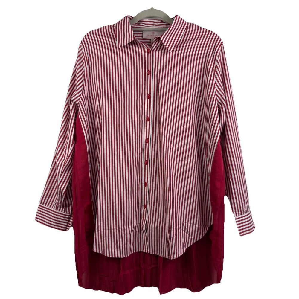 NWOT Striped Pleated Laurie Felt Button Up Tunic Shirt Medium Sheer Preppy